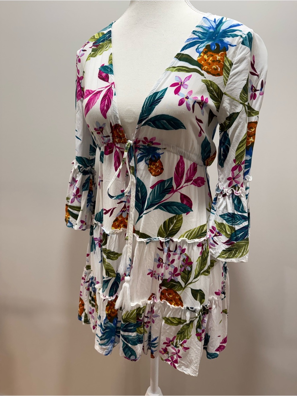 blue island Floral V-Neck Cover-Up Dress